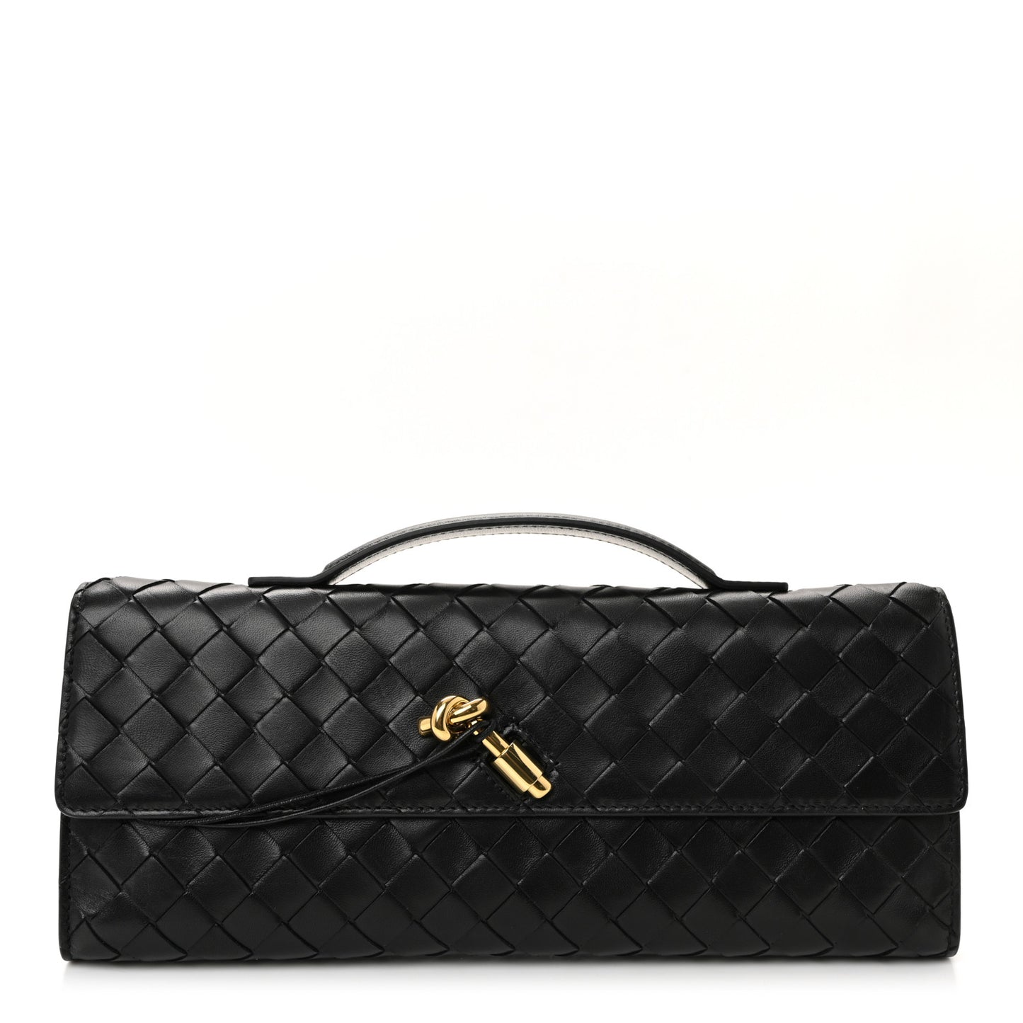 Nappa Intrecciato Long Andiamo Top Handle Clutch Black