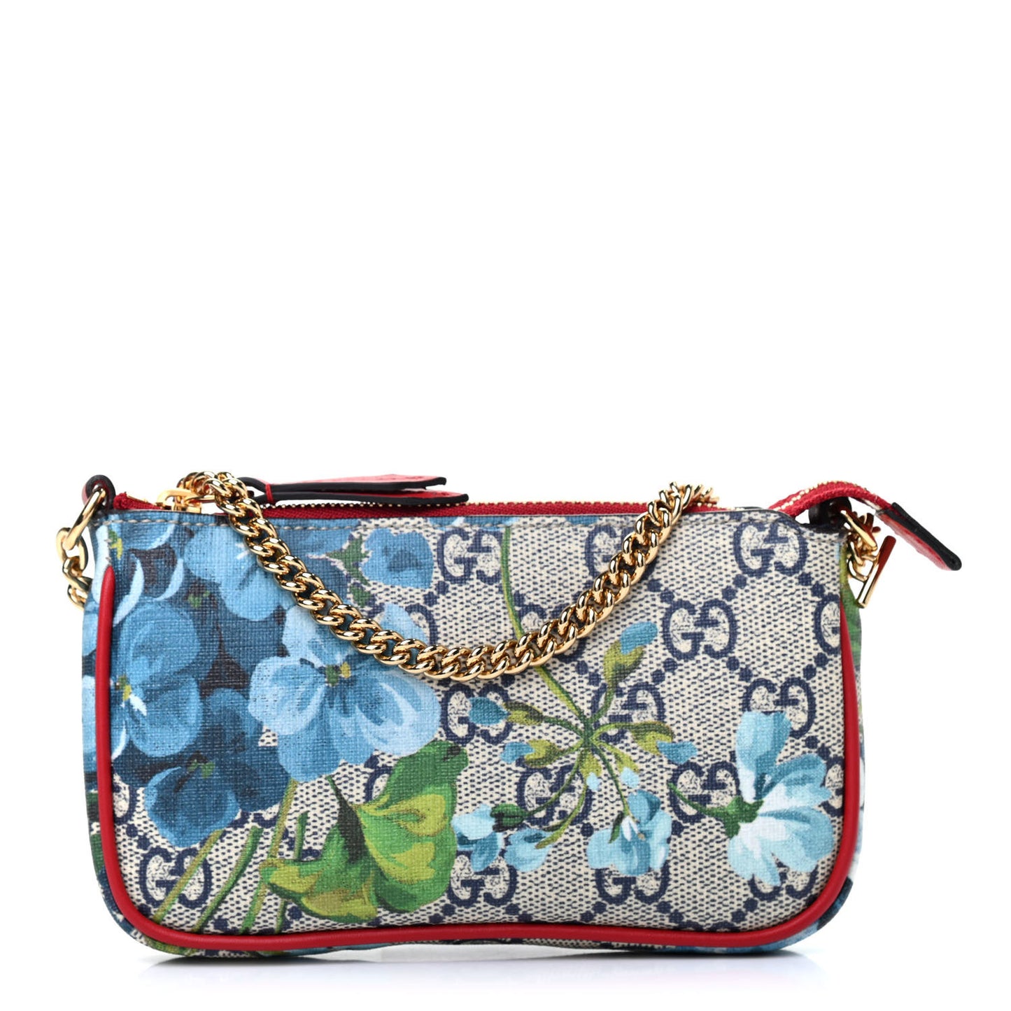GG Supreme Monogram Blooms Mini Chain Bag Beige Blue Navy Hibiscus Red