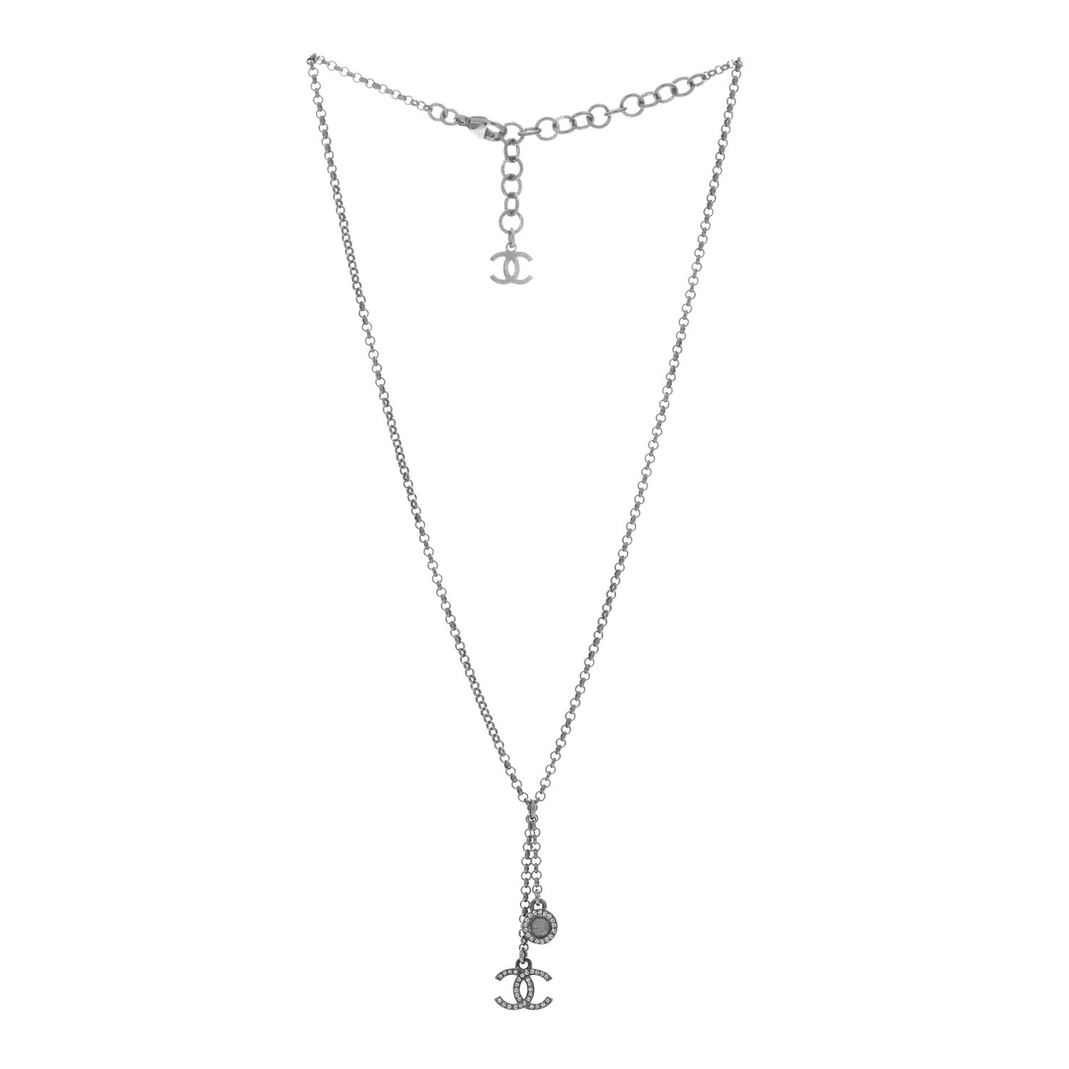 Chanel Ruthenium Crystal CC Drop Necklace Black 2 of 5