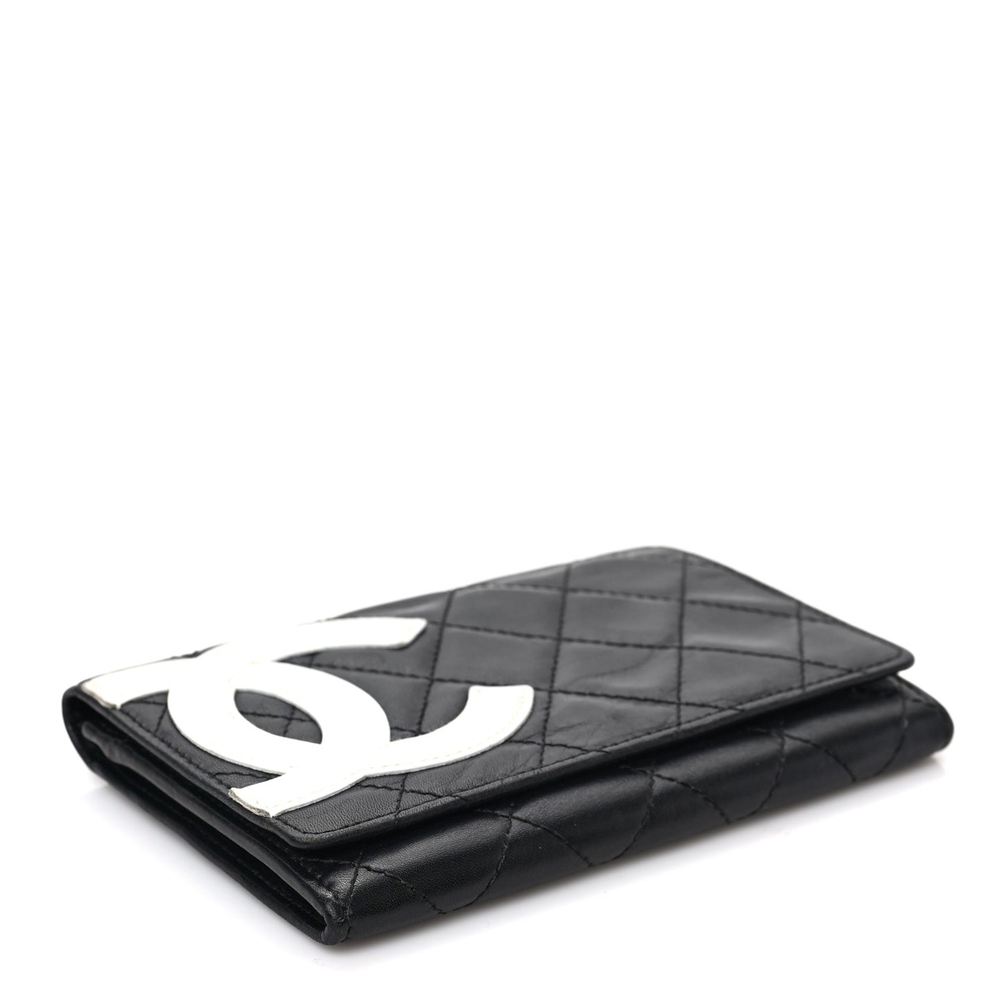 Calfskin Quilted Cambon Flap Wallet Black White
