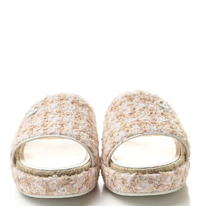 Chanel Tweed CC Mules 40 Pink Beige White 2 of 9