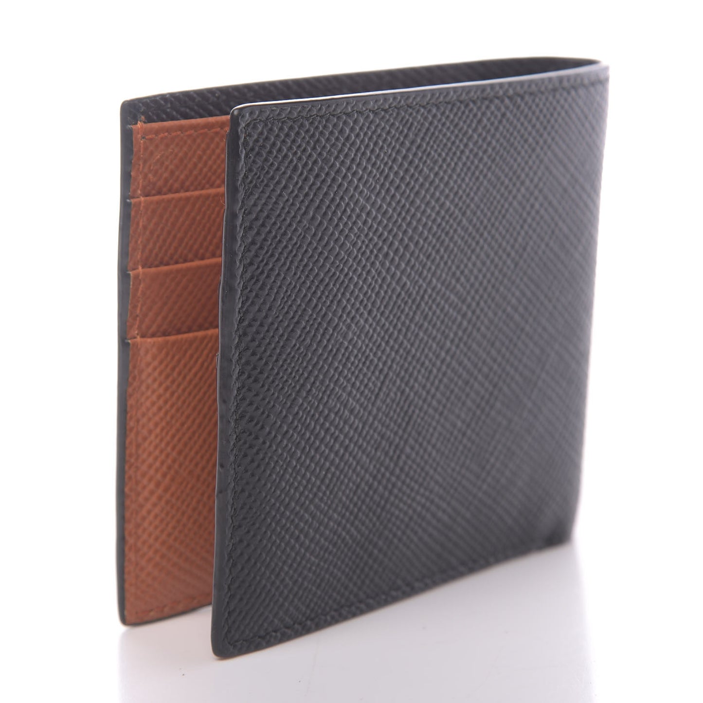 Saffiano Metal Bi-Color Bi-Fold Wallet Black Papaya