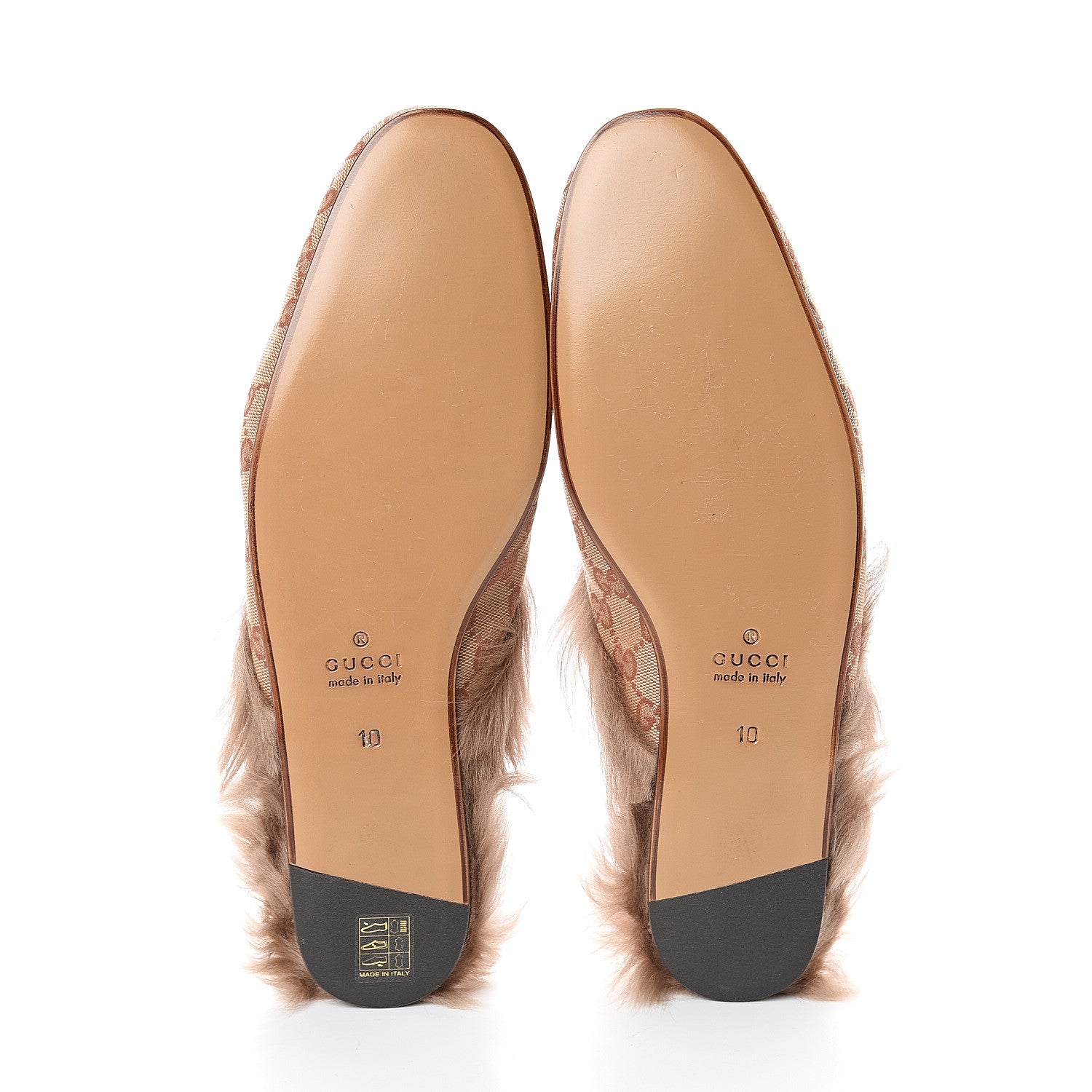 Gucci GG Monogram Fur Mens Princetown Slippers 10 Beige Ruggine Rust 7 of 7