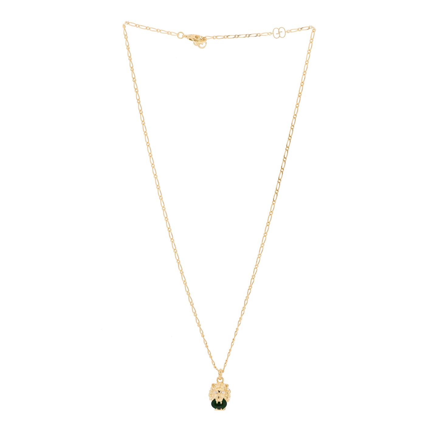 18K Yellow Gold Diamond Chrome Diopside Lion Head Necklace