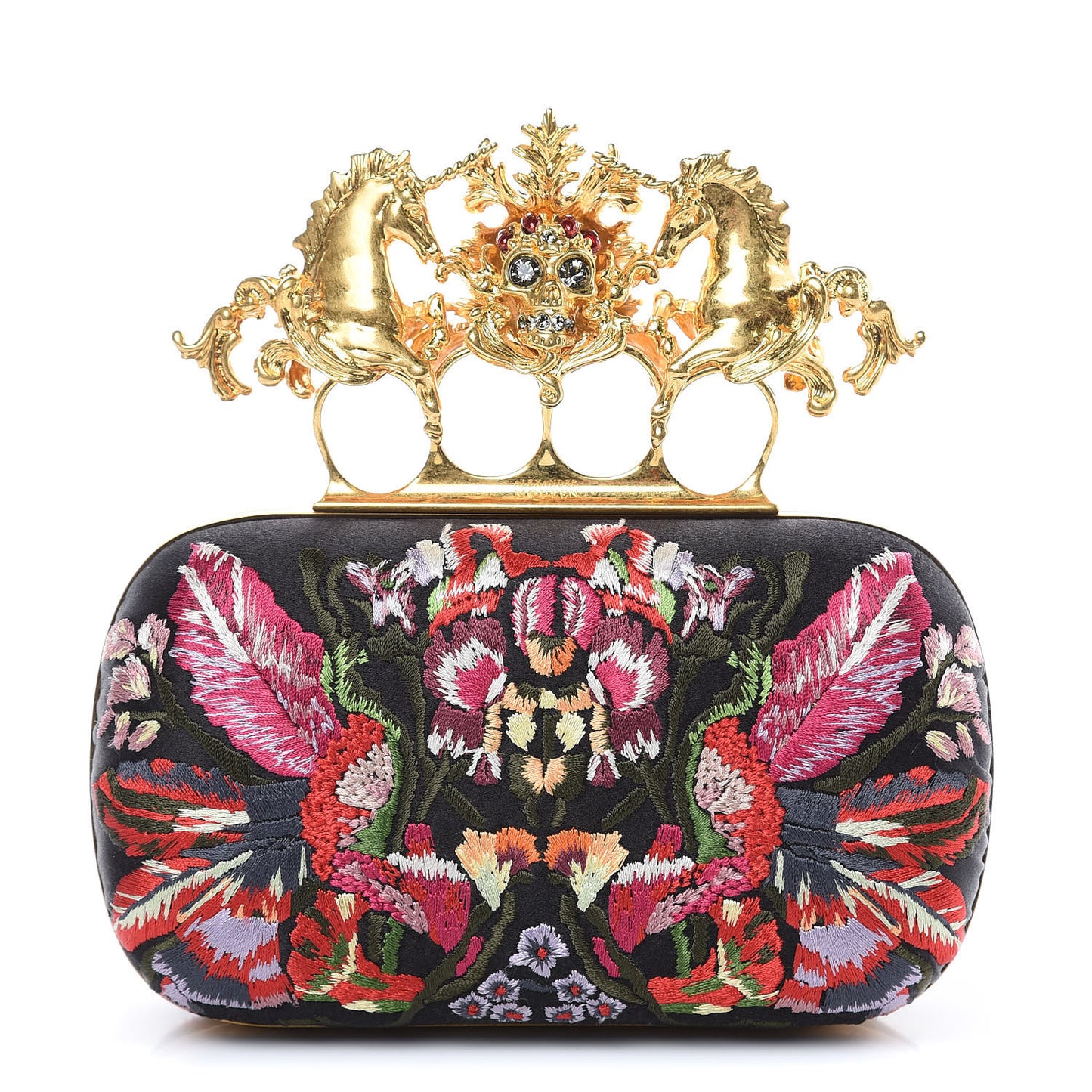 Embroidered Unicorn Knuckle Duster Box Clutch Multicolor