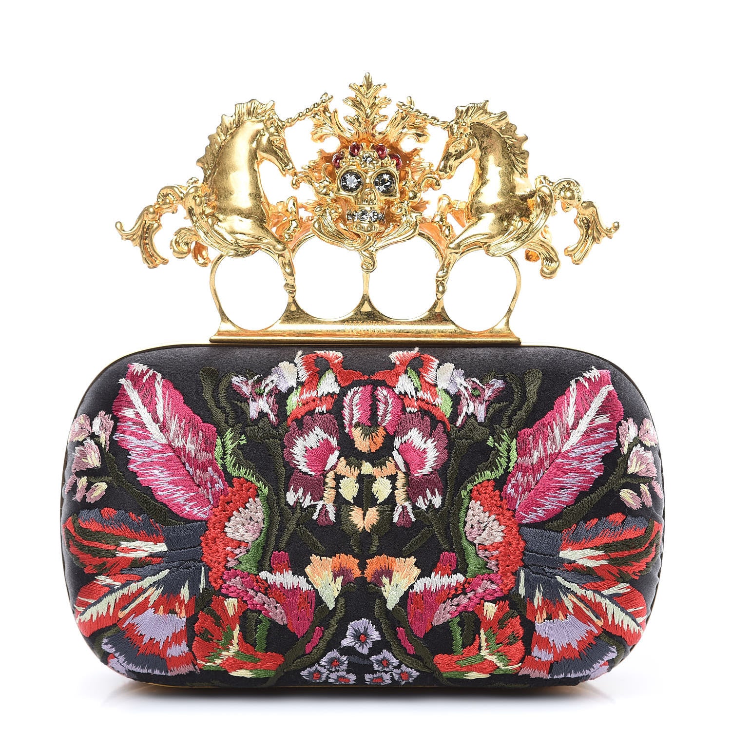 Alexander McQueen Embroidered Unicorn Knuckle Duster Box Clutch Multicolor 1 of 8