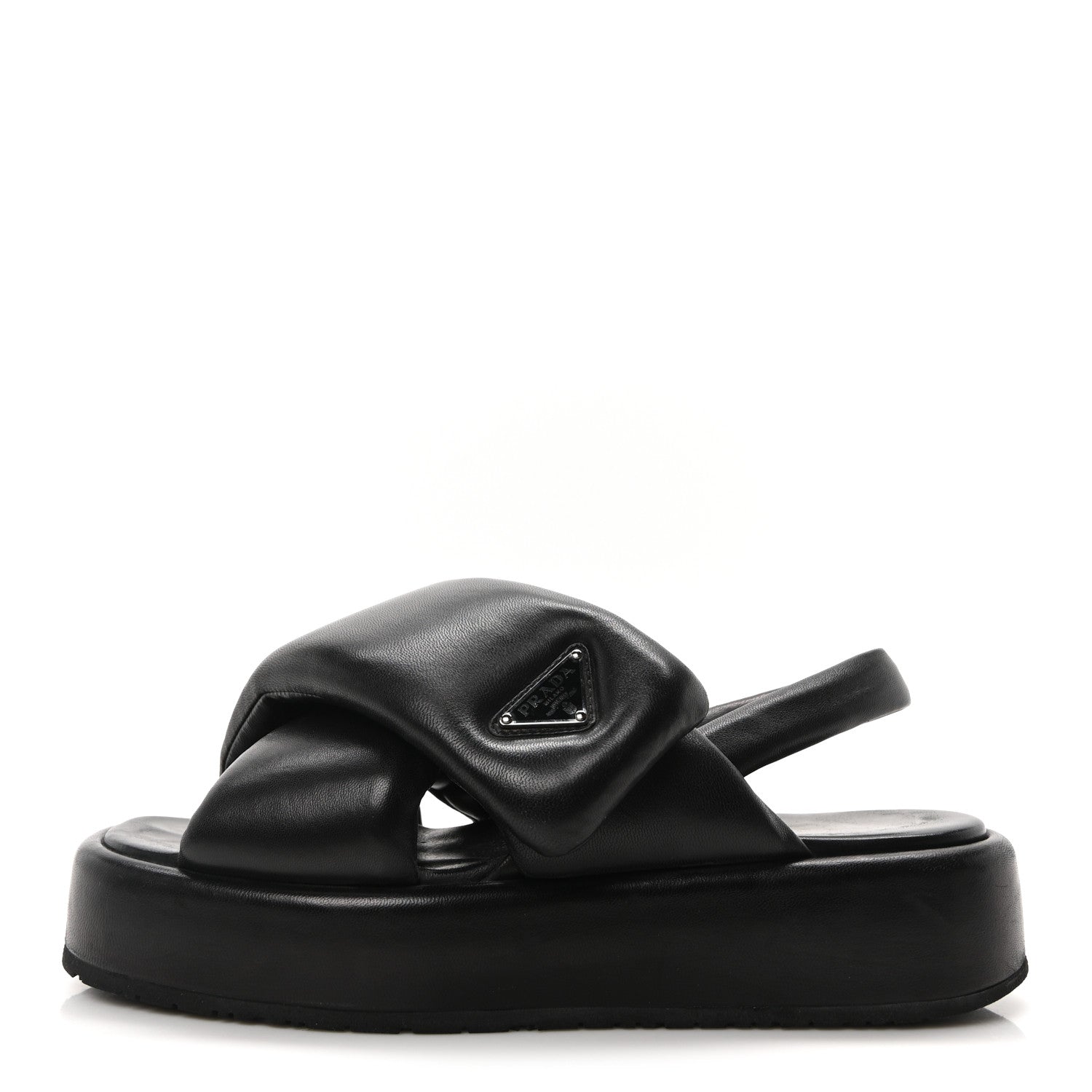 Prada Nappa Padded Platform Slingback Sandals 39.5 Black 1 of 8