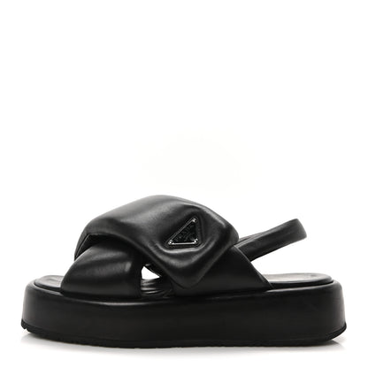 Prada Nappa Padded Platform Slingback Sandals 39.5 Black 1 of 8