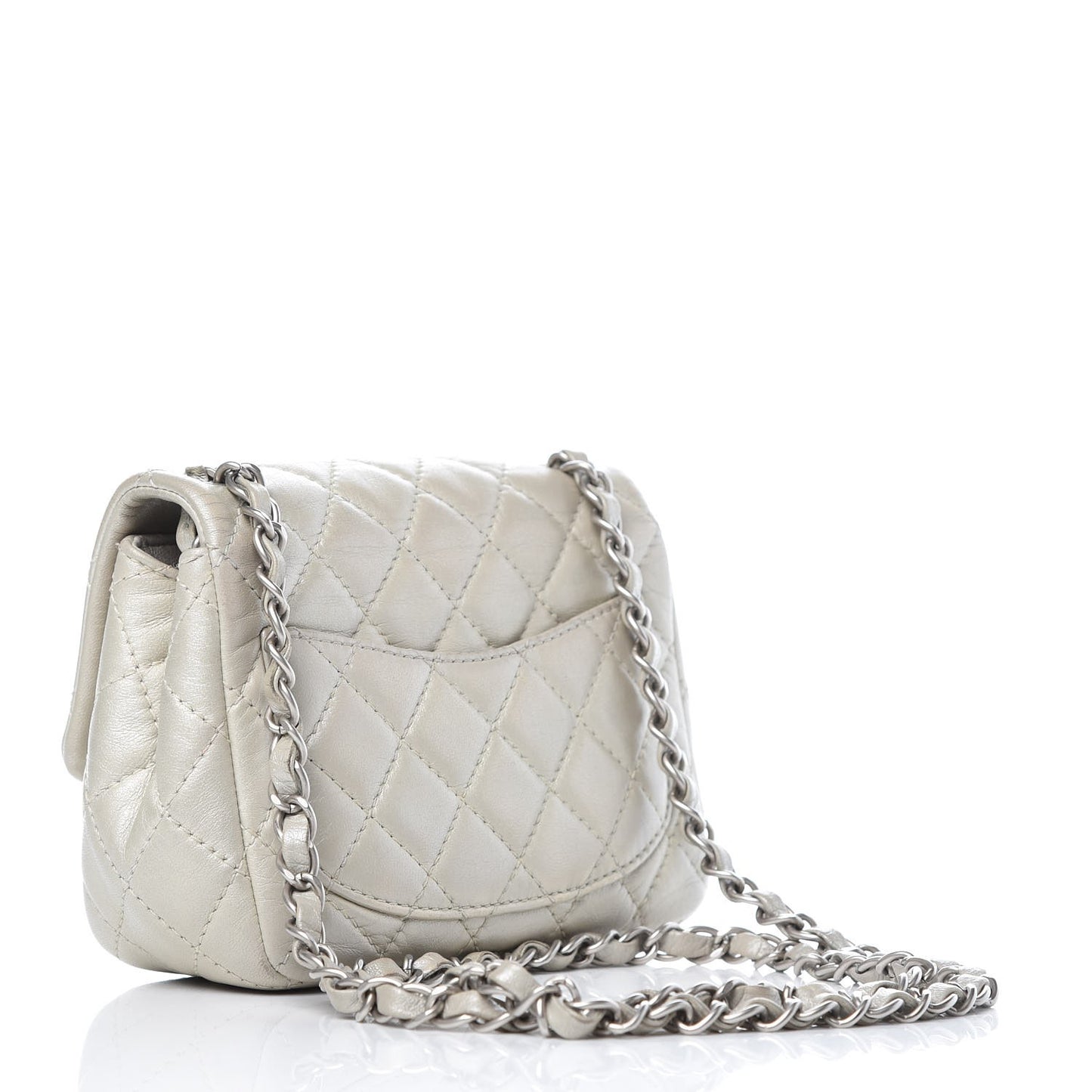 Metallic Lambskin Quilted Mini Square Flap Silver