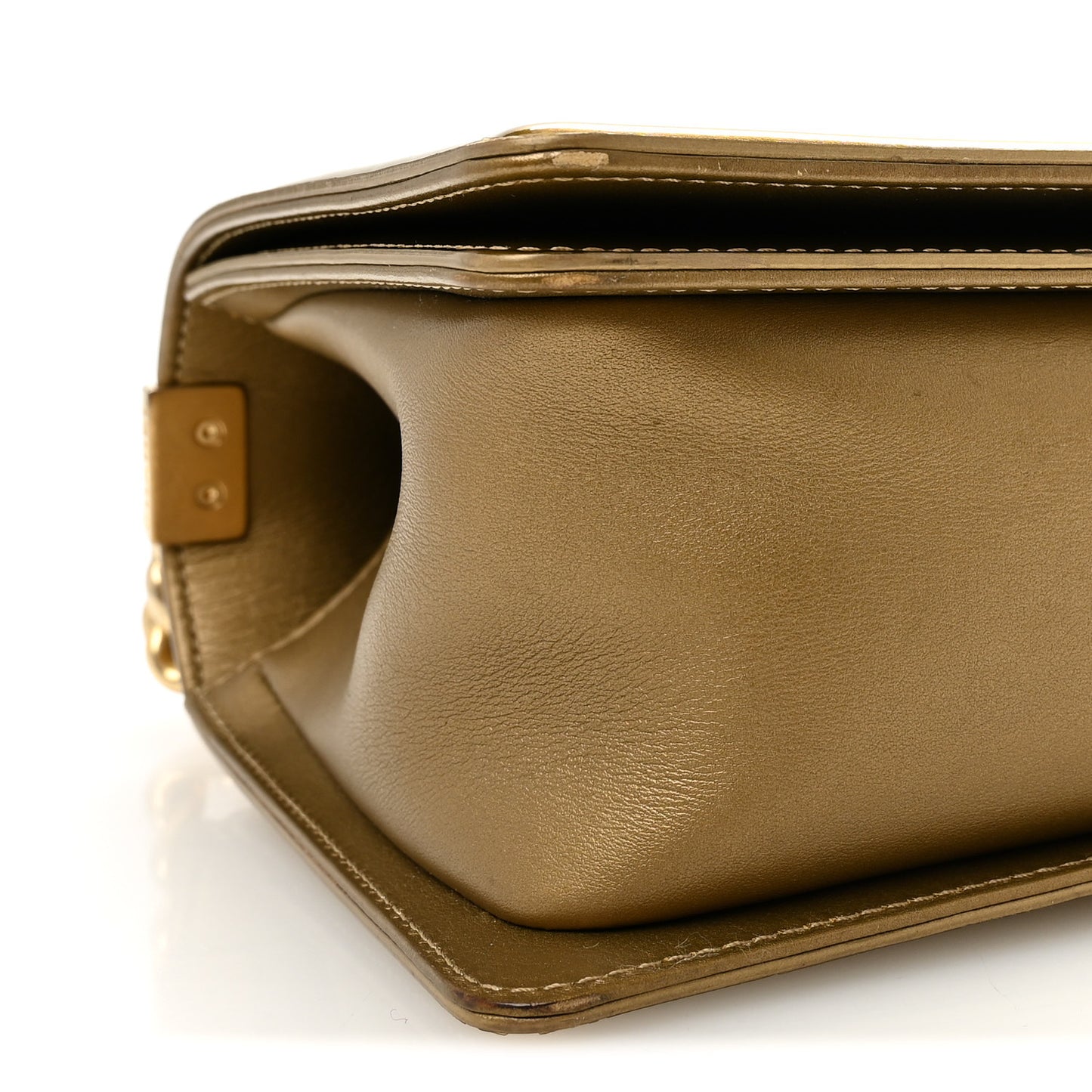 Metallic Patent Calfskin Quilted Medium Boy Flap Gold