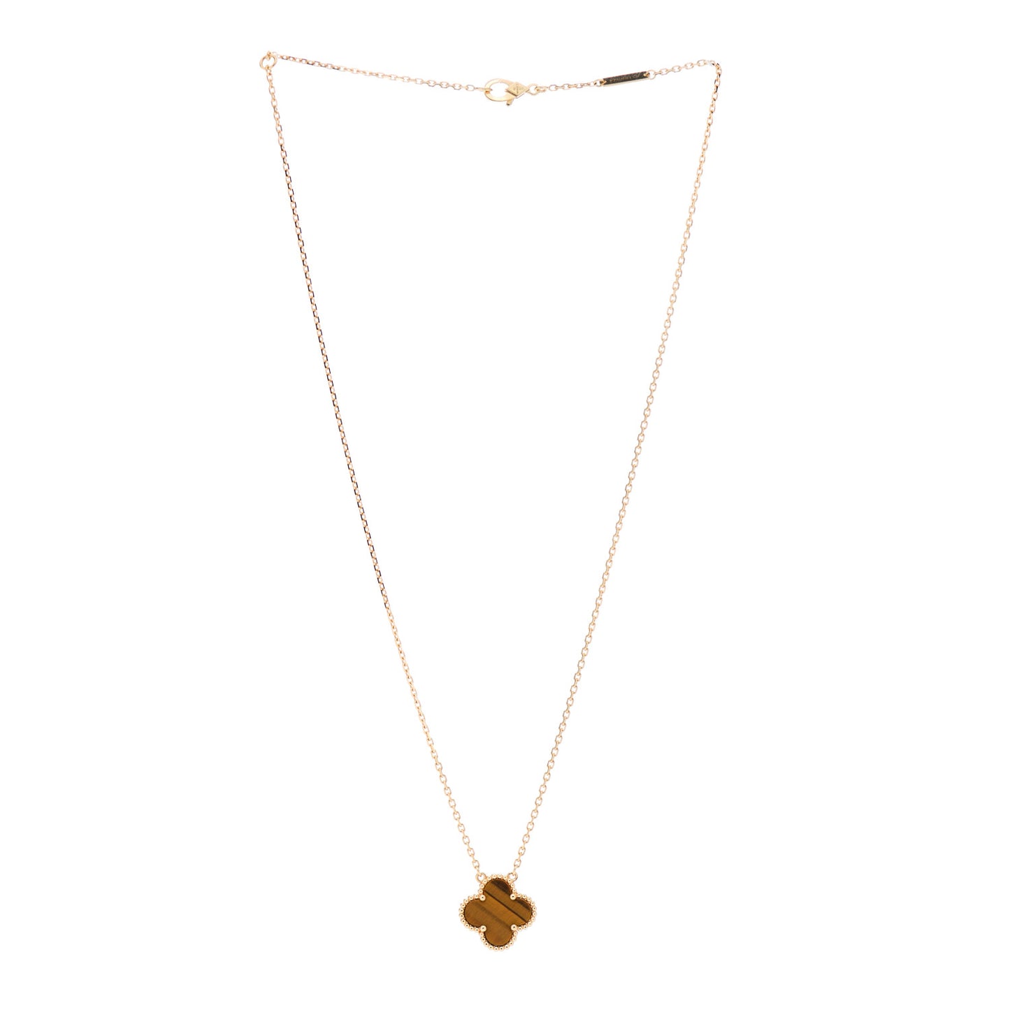 18K Yellow Gold Tiger Eye Vintage Alhambra Pendant Necklace