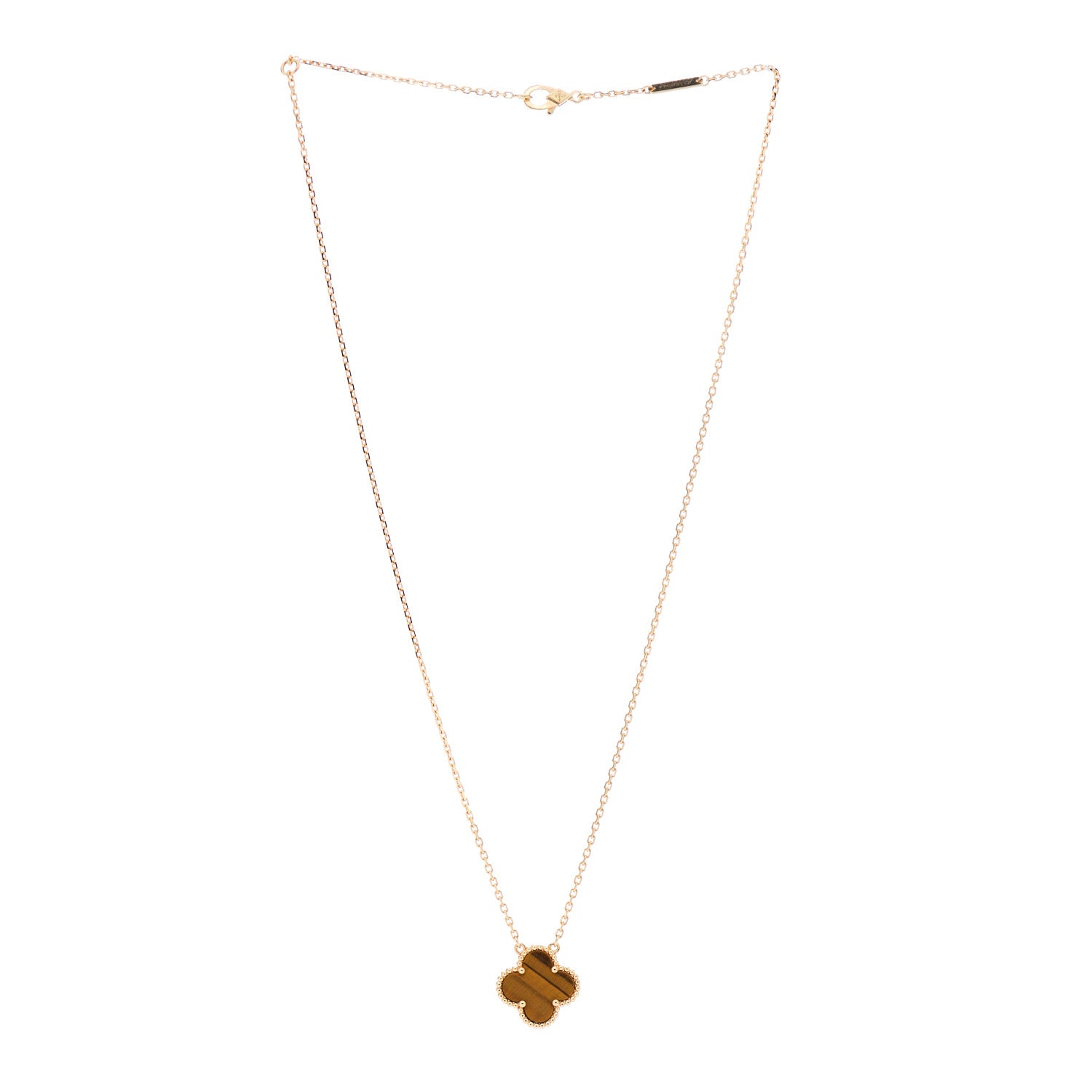 Van Cleef & Arpels 18K Yellow Gold Tiger Eye Vintage Alhambra Pendant Necklace 3 of 5