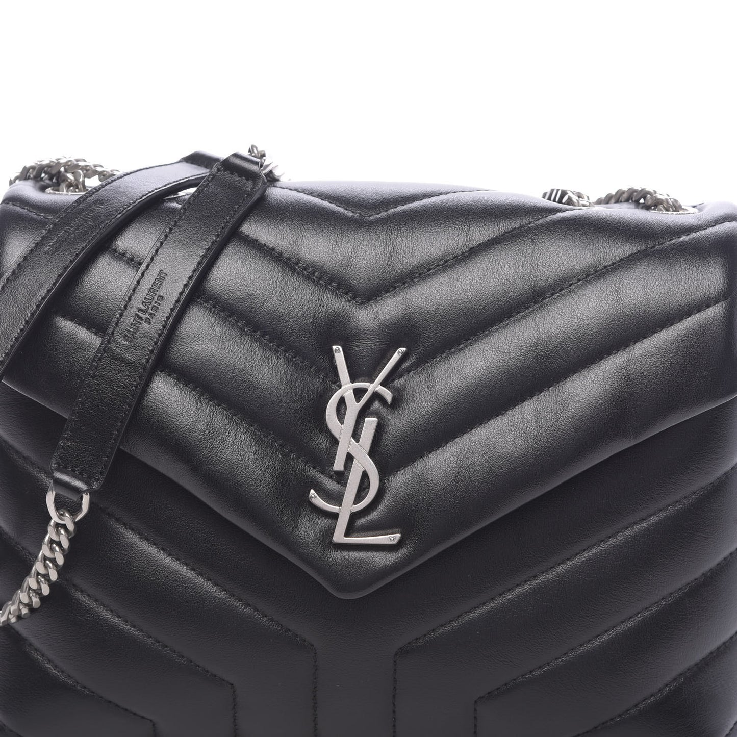 Calfskin Y Quilted Monogram Small Loulou Chain Satchel Black