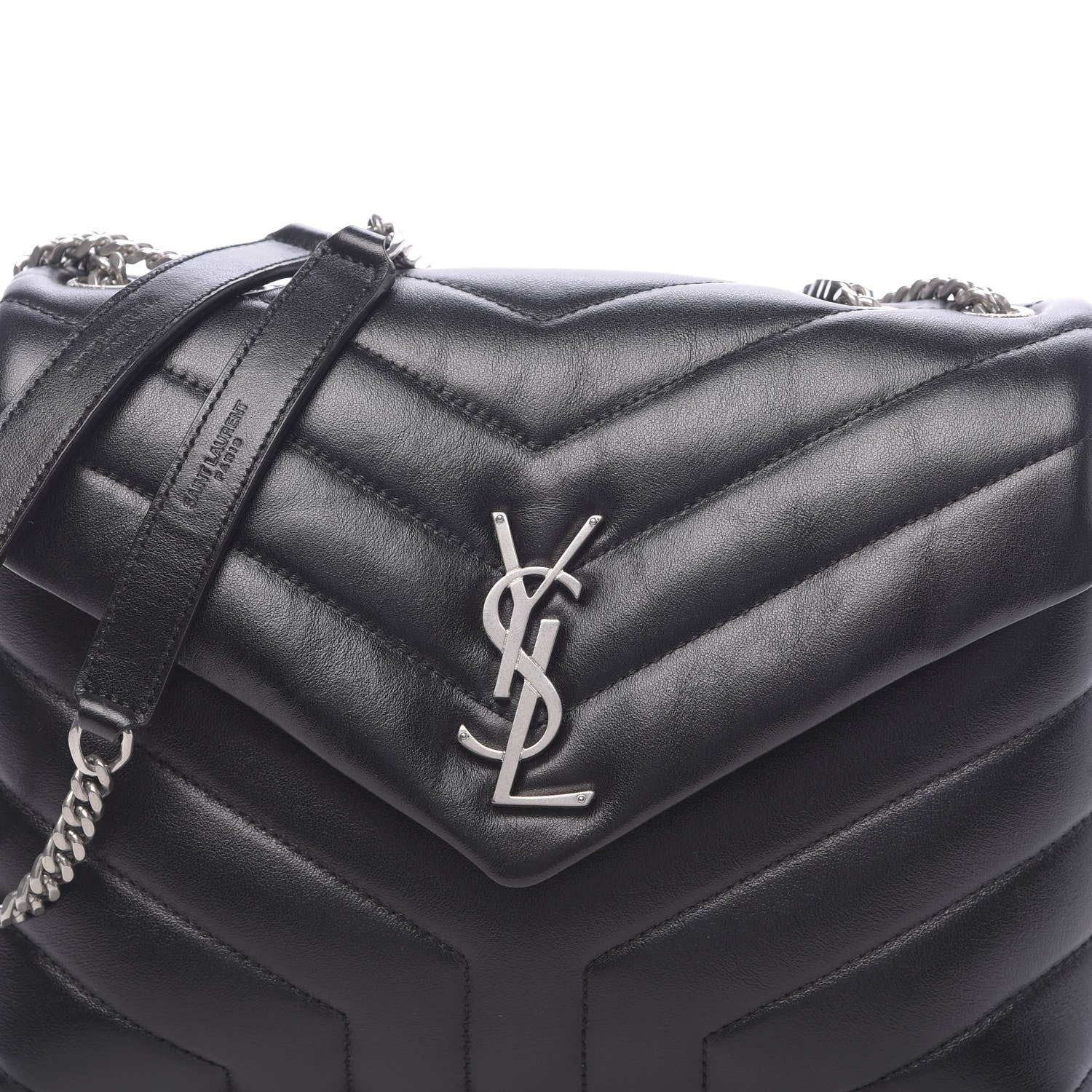 Saint Laurent Calfskin Y Quilted Monogram Small Loulou Chain Satchel Black 7 of 9