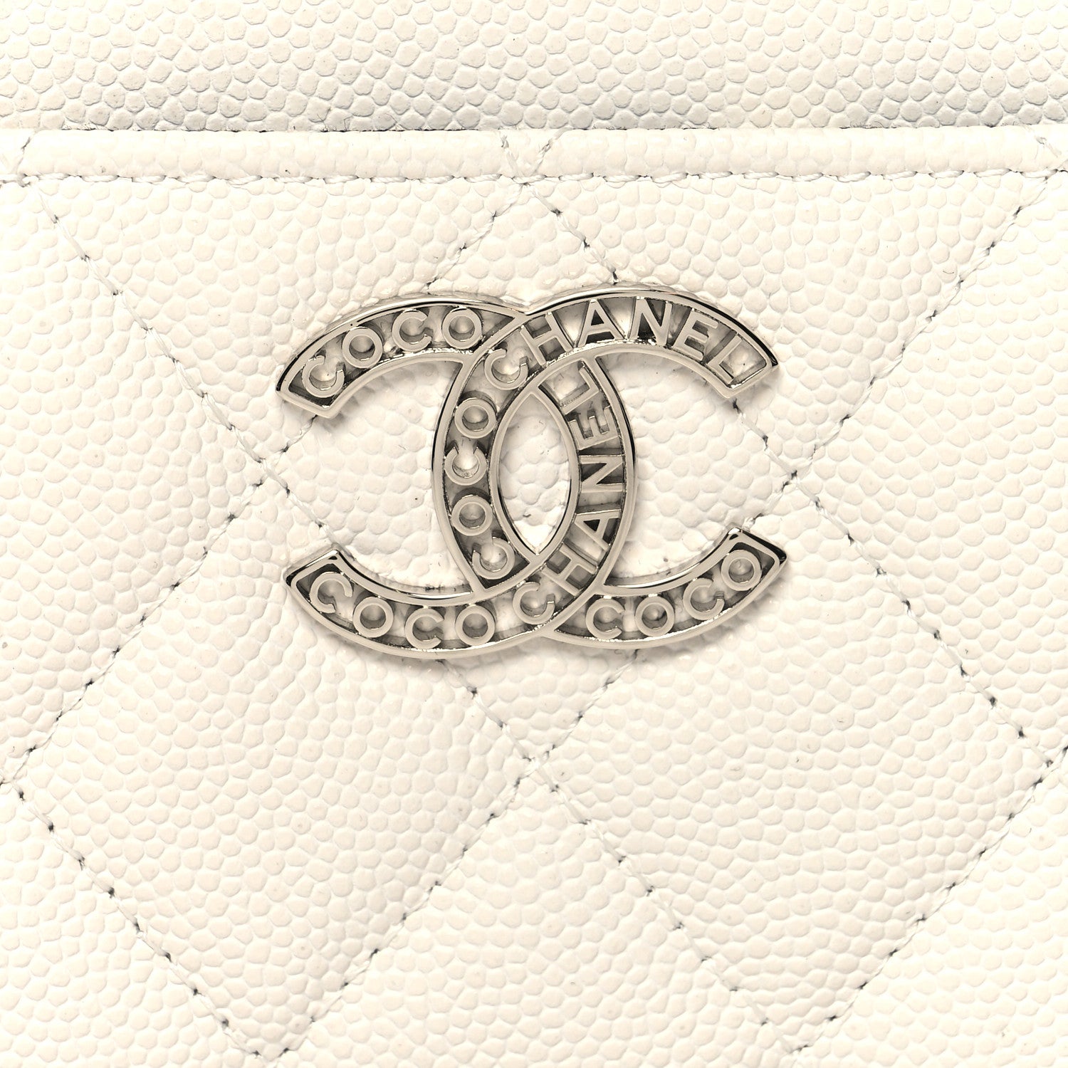 Chanel Caviar Quilted CC Logo Zip Around Card Holder White 8 of 9