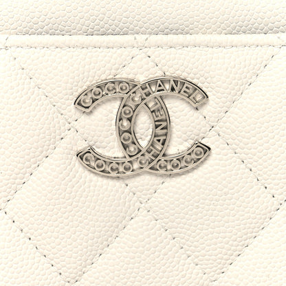 Chanel Caviar Quilted CC Logo Zip Around Card Holder White 8 of 9