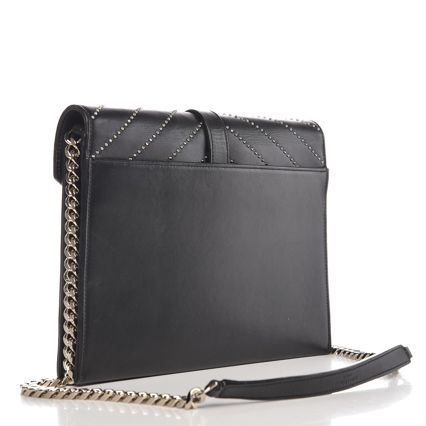 Lambskin Matelasse Chevron Studded Medium Monogram Satchel Black