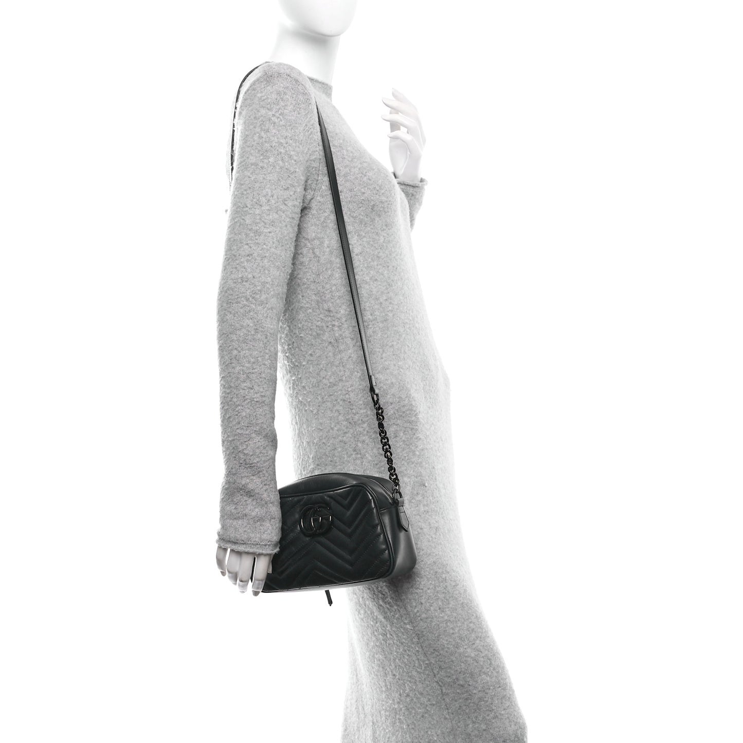 Calfskin Matelasse Monochrome Small GG Marmont Chain Shoulder Bag Black