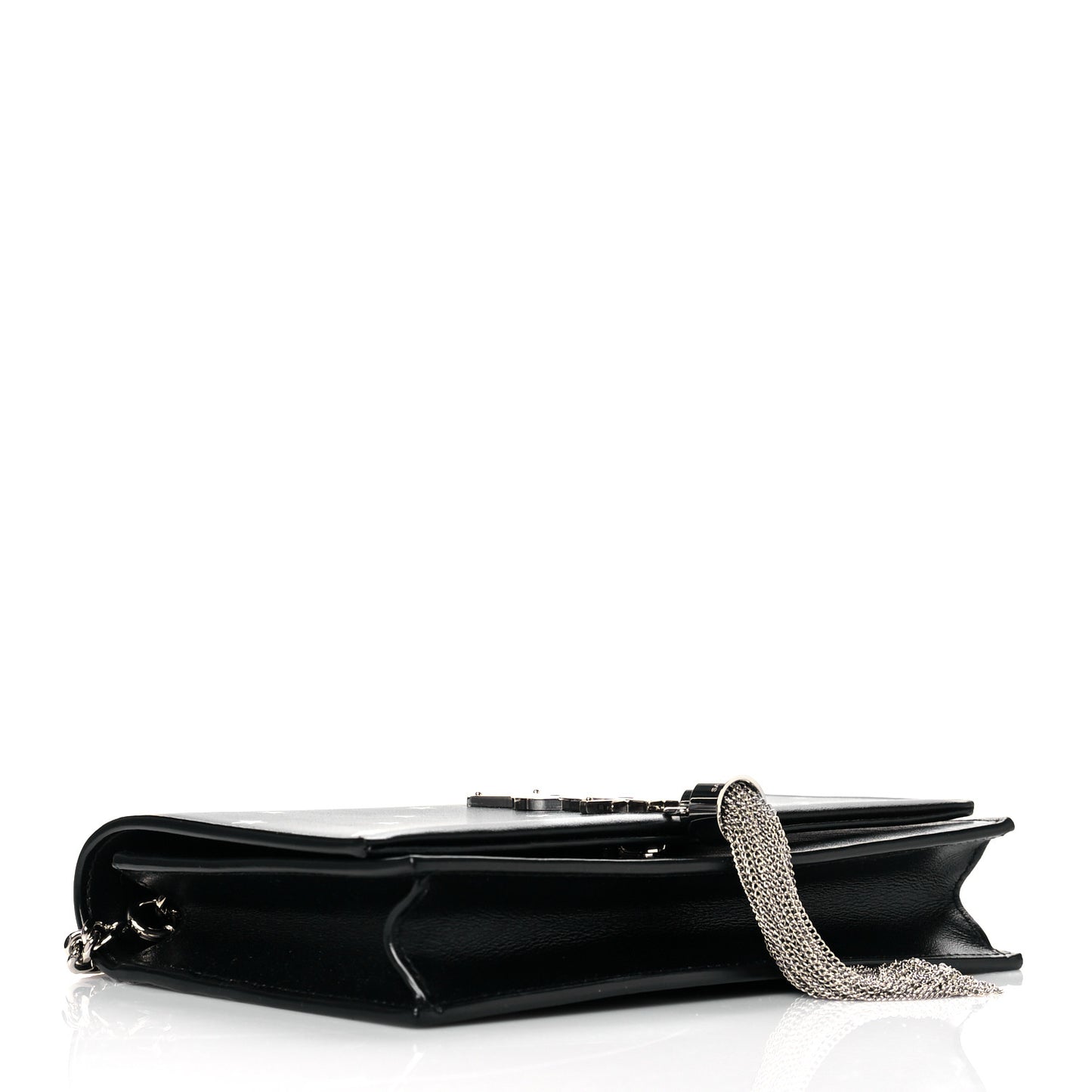 Calfskin Star Print Monogram Kate Tassel Chain Wallet Black Silver