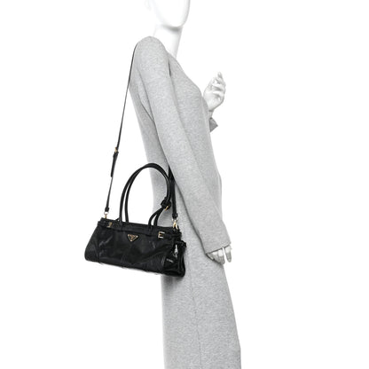 Prada Glossy Calfskin Triangle Medium Bonnie Shoulder Bag Black 2 of 9