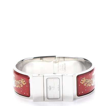 Hermes Stainless Steel Enamel 19mm Printed Horse Loquet Quartz Watch Red 3 of 6