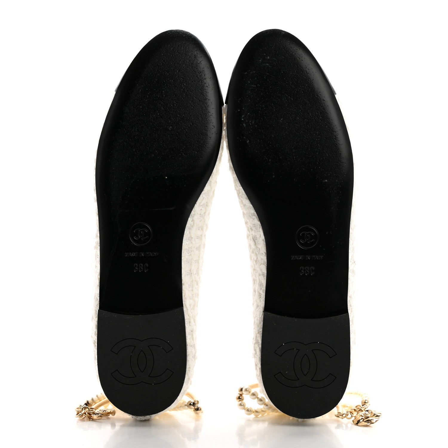 Chanel Tweed Lambskin Cap Toe Ankle Chain Ballerina Flats 38 White Black 5 of 9