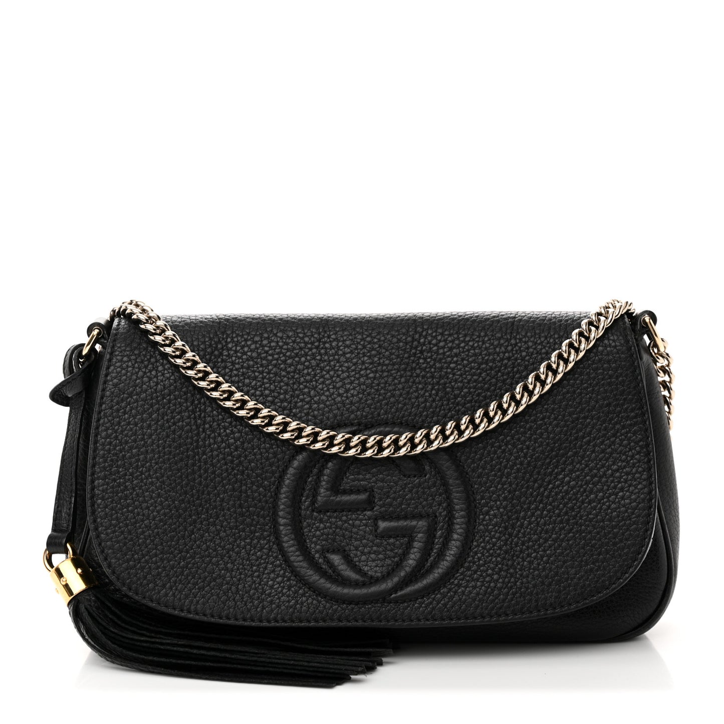 Pebbled Calfskin Medium Soho Flap Crossbody Black