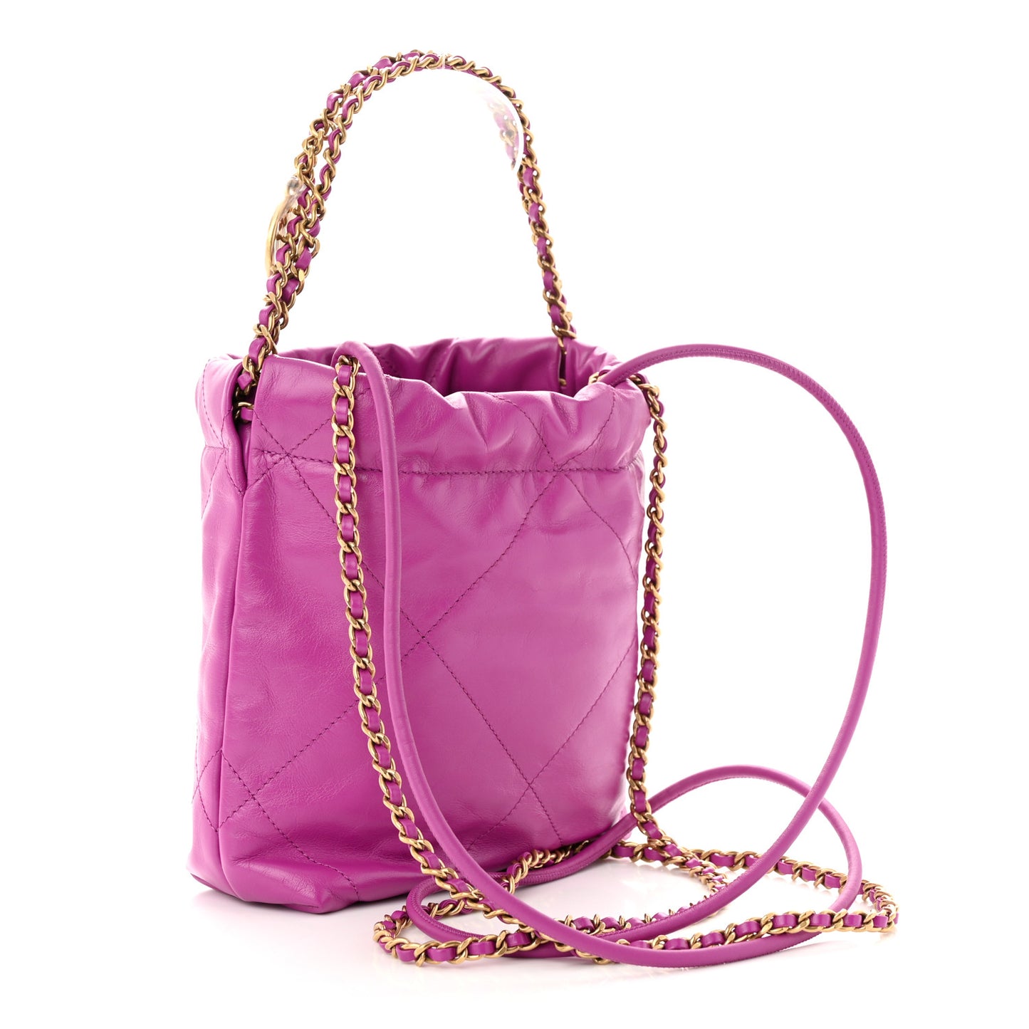 Shiny Calfskin Quilted Mini Chanel 22 Purple