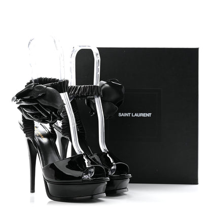 Saint Laurent Patent Flower Ankle Strap Platform Pumps 38 Black 11 of 11