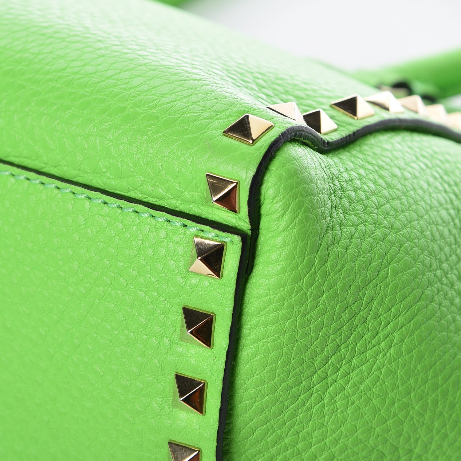 Valentino Garavani Pebbled Calfskin Small Rockstud Double Handle Tote Green Fluo 12 of 15