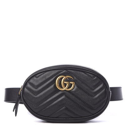 Gucci Calfskin Matelasse GG Marmont Belt Bag 105 42 Black 1 of 9