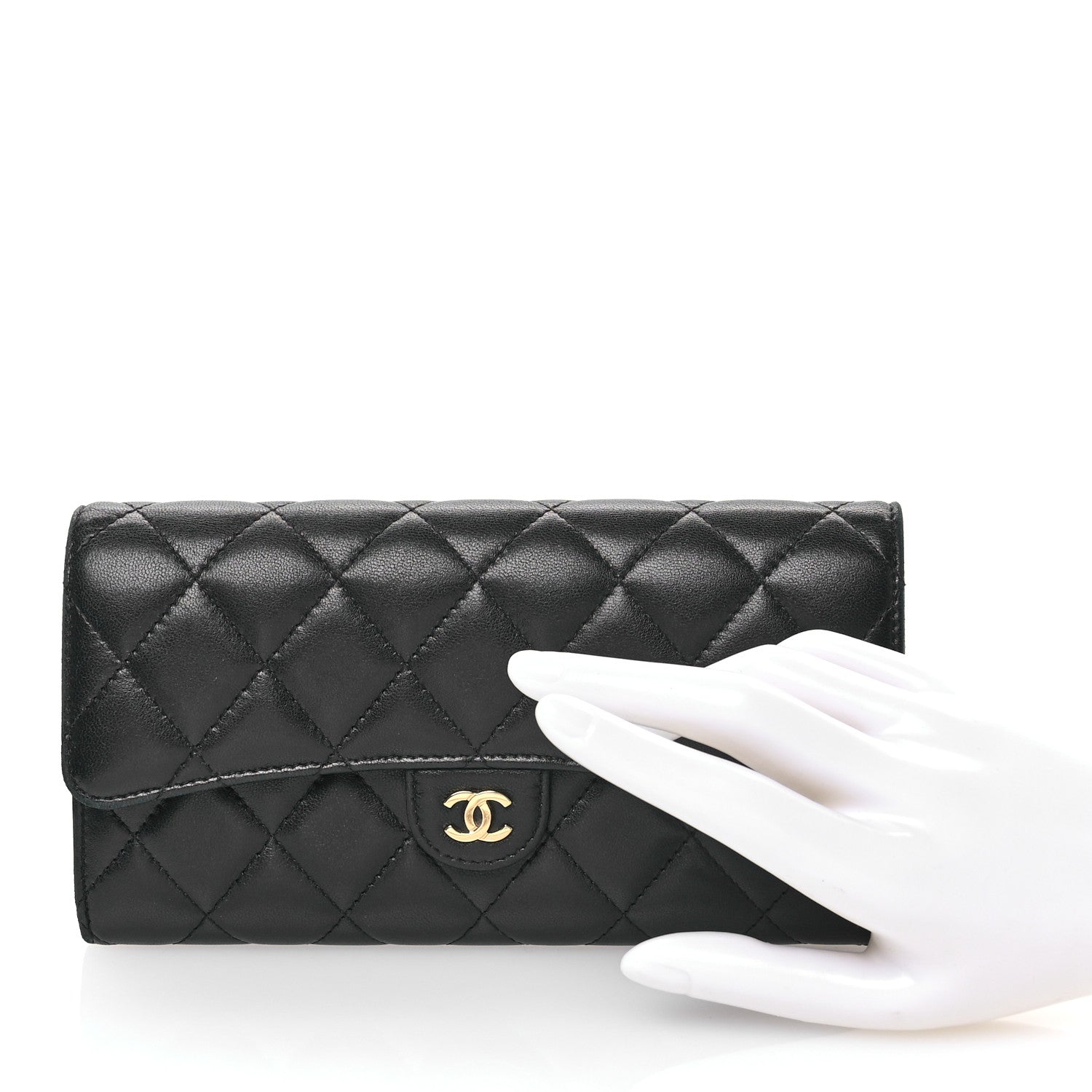 Chanel Lambskin Quilted Large Gusset Flap Wallet Black 2 of 8