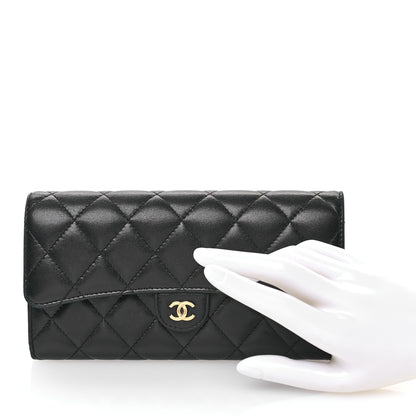 Chanel Lambskin Quilted Large Gusset Flap Wallet Black 2 of 8