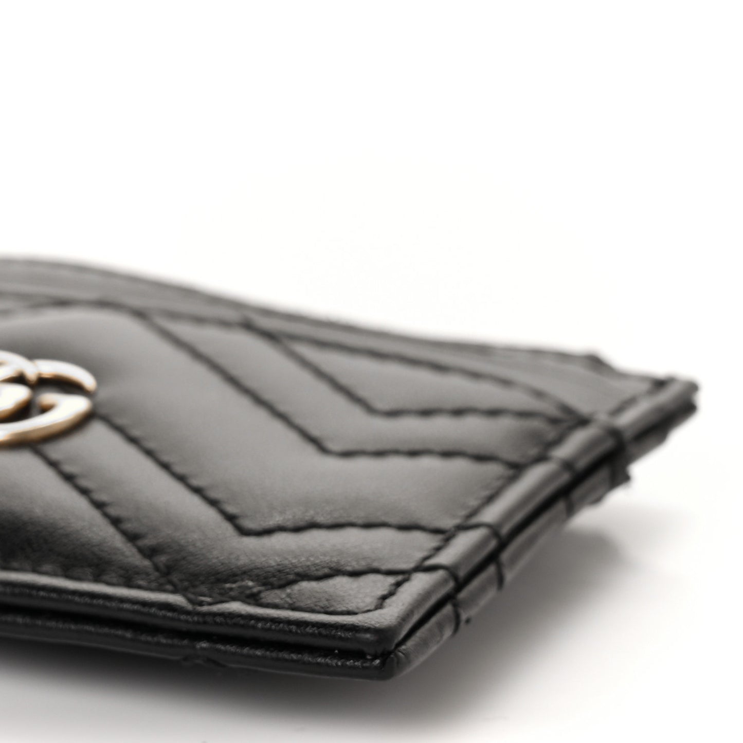 Calfskin Matelasse Chevron GG Marmont Key Case Card Holder Black