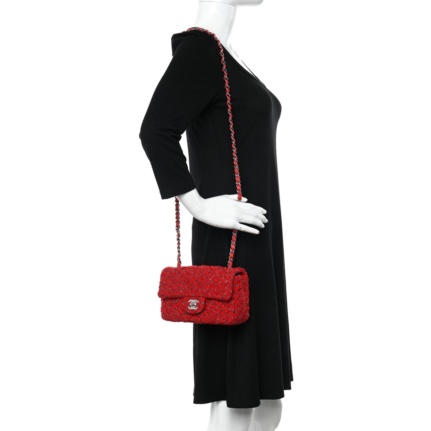 Tweed Quilted Mini Rectangular Flap Red Grey