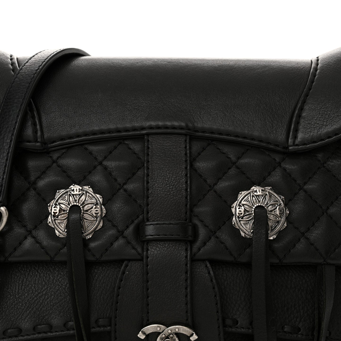 Calfskin Quilted Dallas Saddle Bag Black