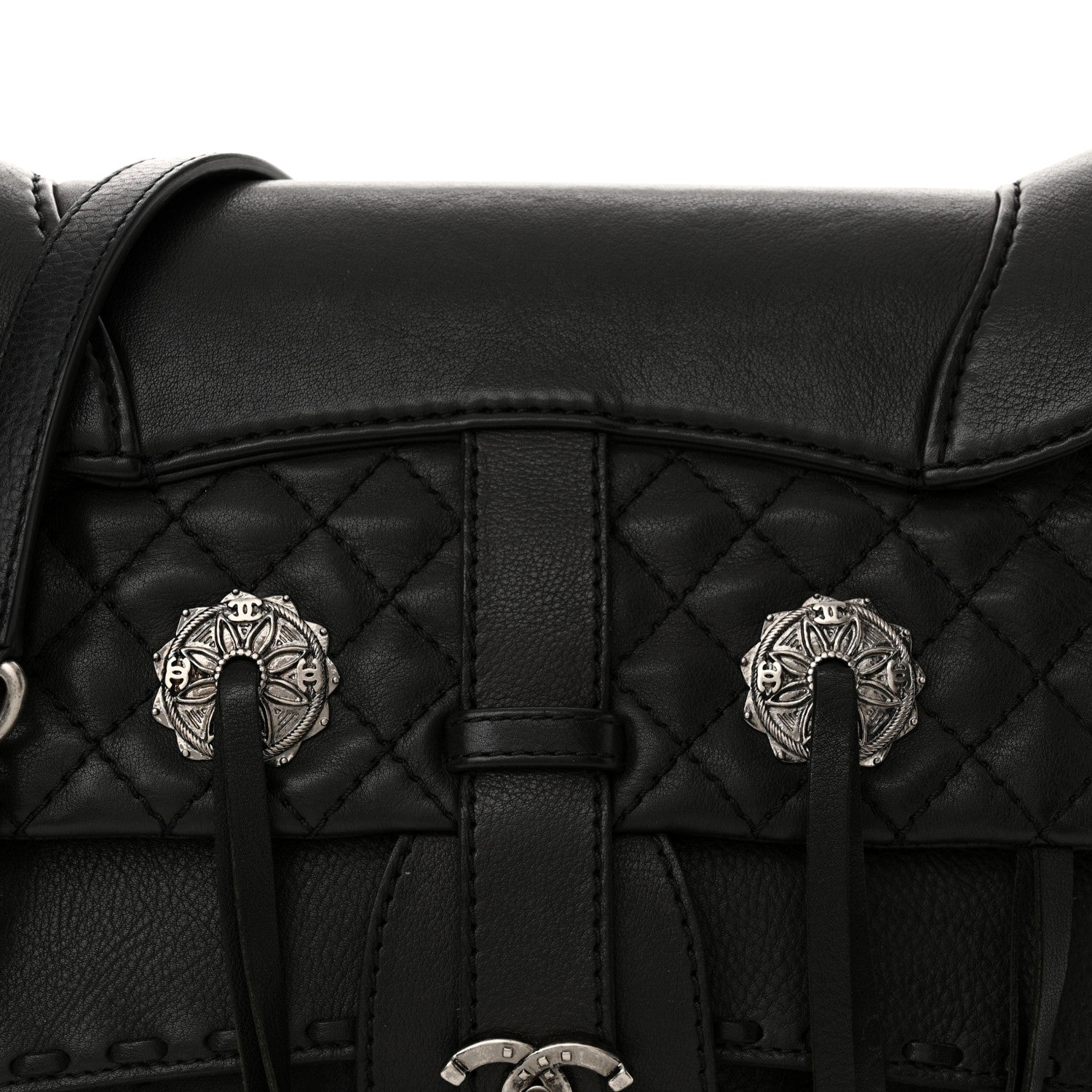 Chanel Calfskin Quilted Dallas Saddle Bag Black 8 of 12