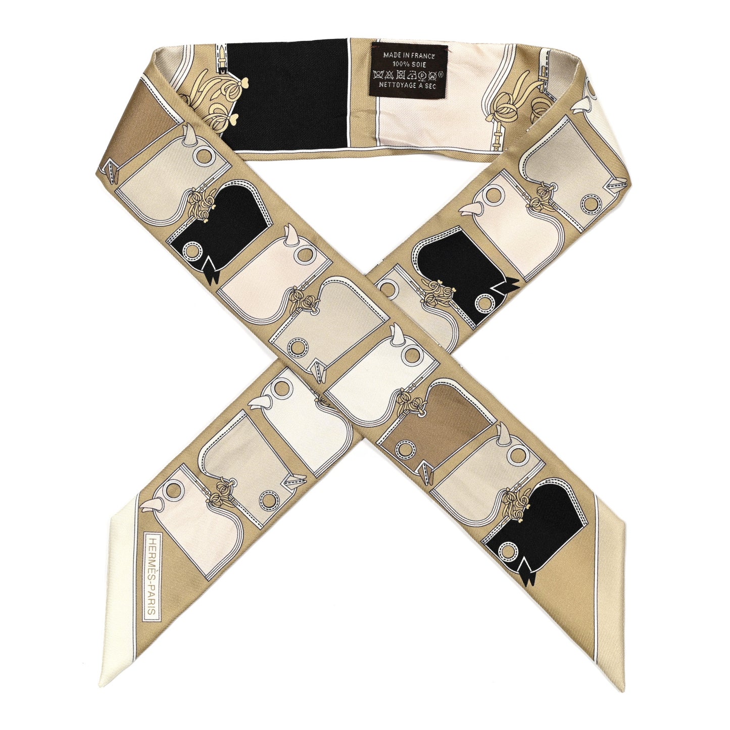 Silk Camails Twilly Scarf Beige Black Rose Pale