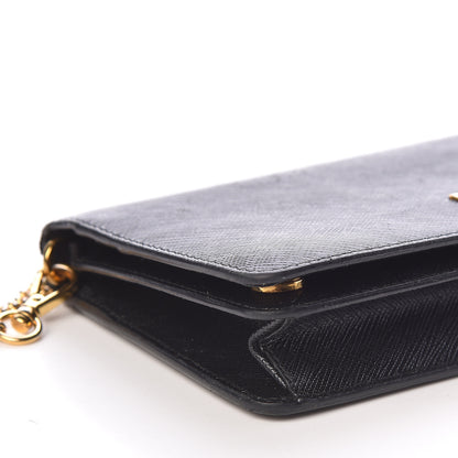 Prada Saffiano Metal Mini Flap Crossbody Wristlet Bag Black 8 of 9
