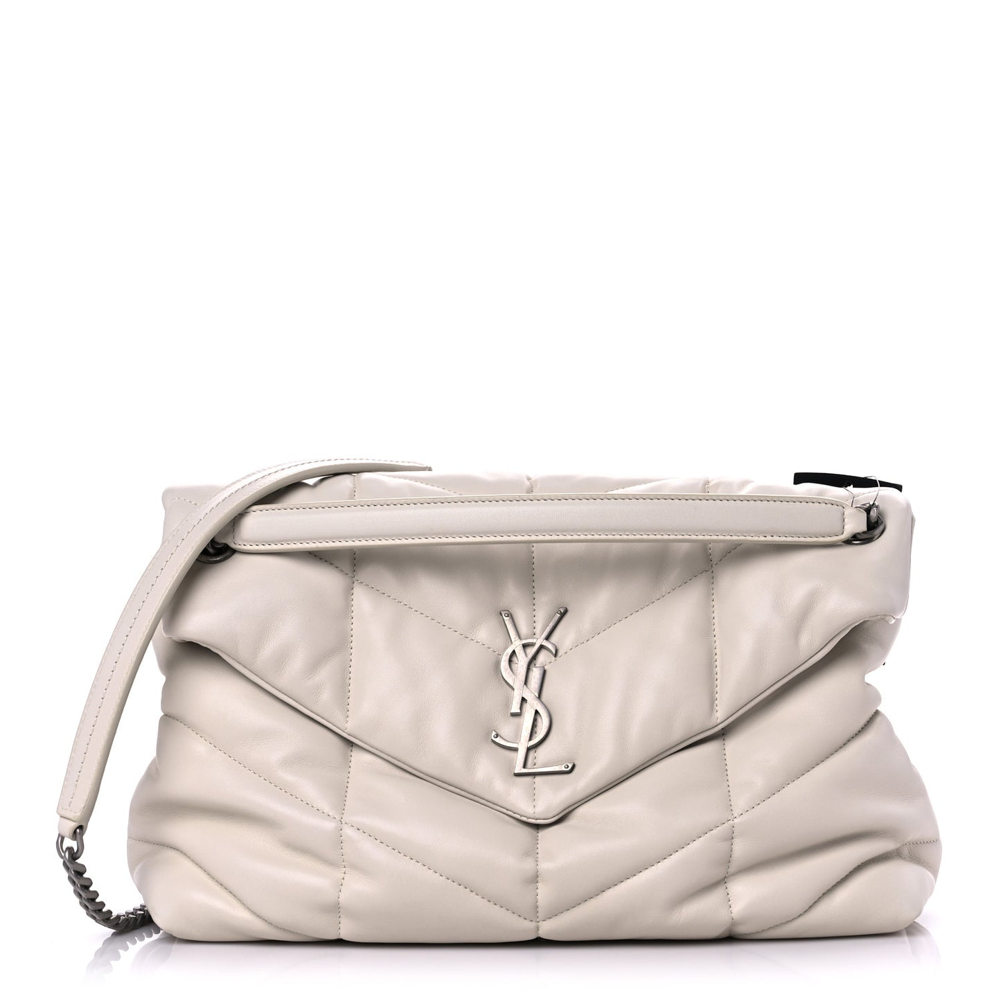 Lambskin Quilted Medium Loulou Puffer Monogram Chain Satchel Crema Soft