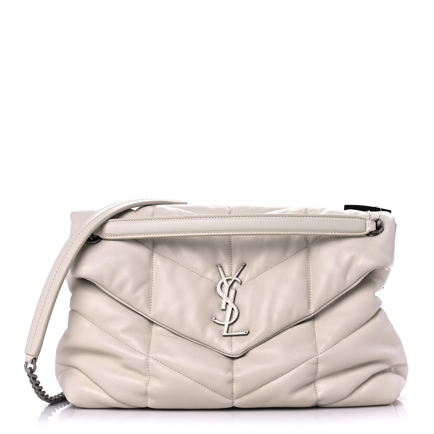 Saint Laurent Lambskin Quilted Medium Loulou Puffer Monogram Chain Satchel Crema Soft 1 of 13