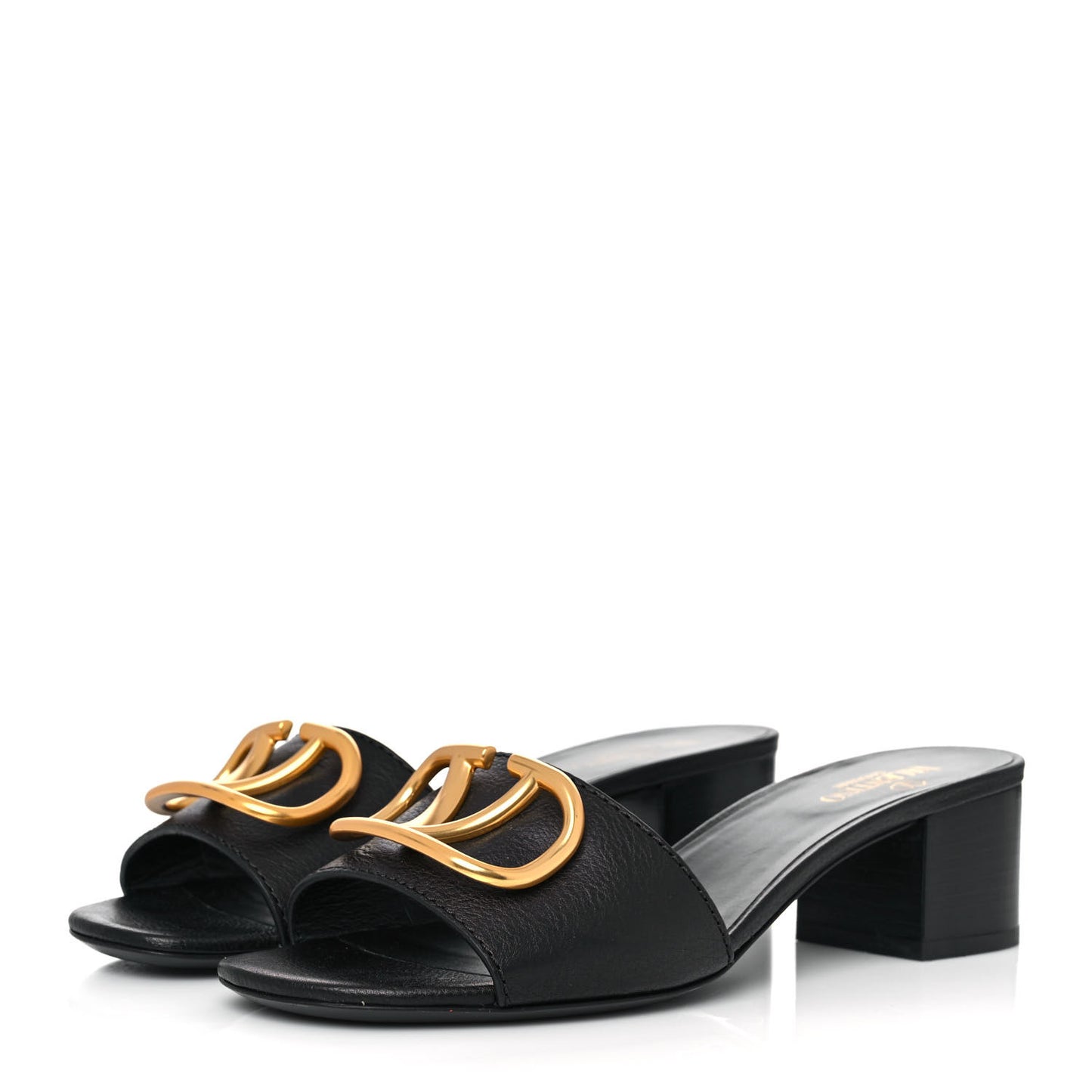 Grainy Cowhide VLogo 45mm Slide Sandals 38 Black