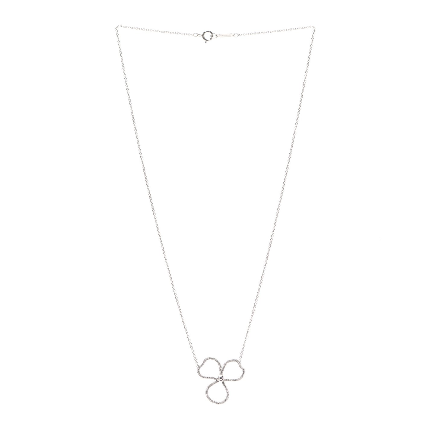 Platinum Diamond Large Paper Flowers Pendant Necklace