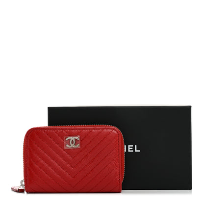 Chanel Caviar Chevron Quilted Zip Around Coin Purse Red 8 of 8