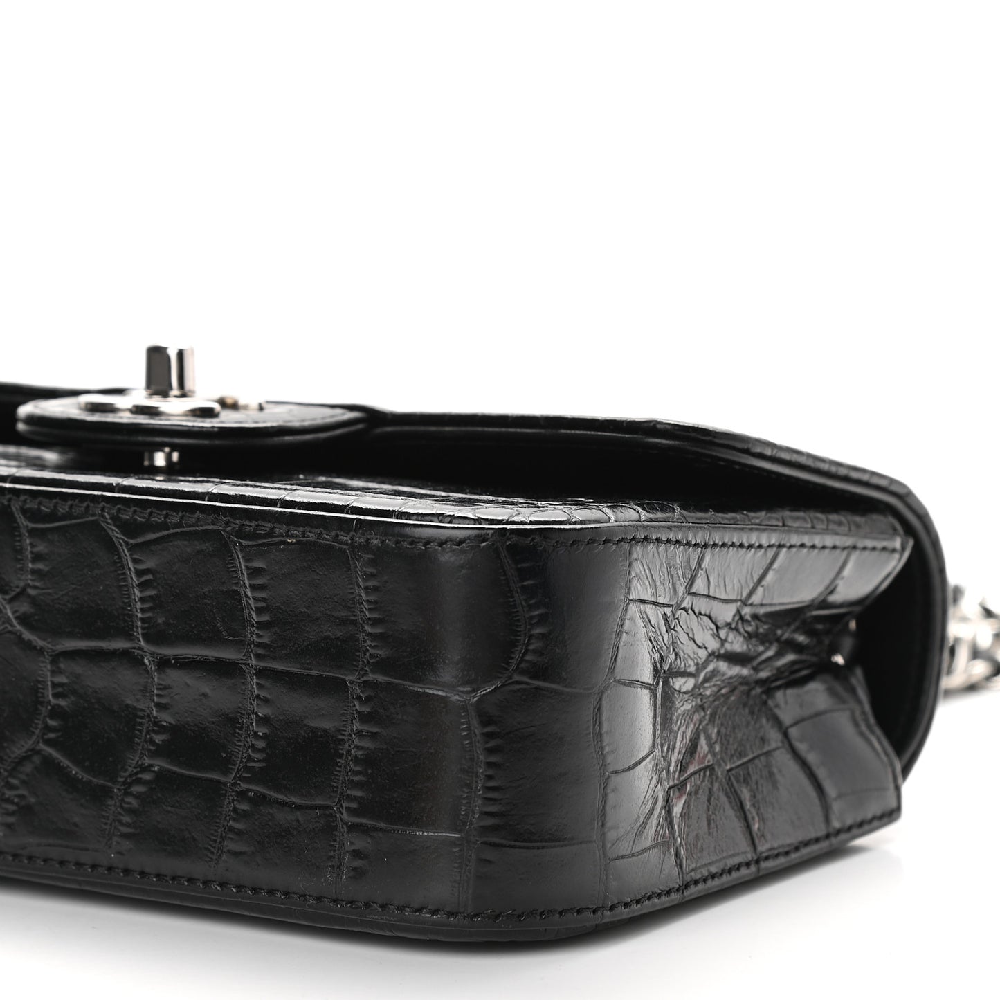 Calfskin Crocodile Embossed Cocodile Rectangular Mini Flap Black