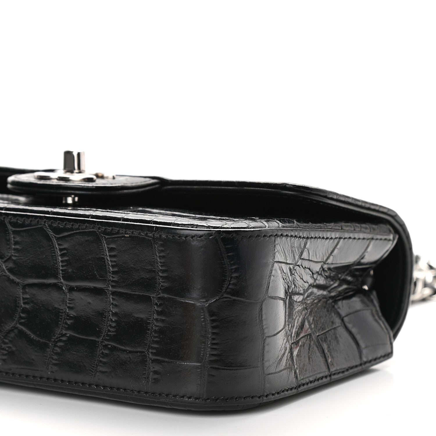 Chanel Calfskin Crocodile Embossed Cocodile Rectangular Mini Flap Black 8 of 8