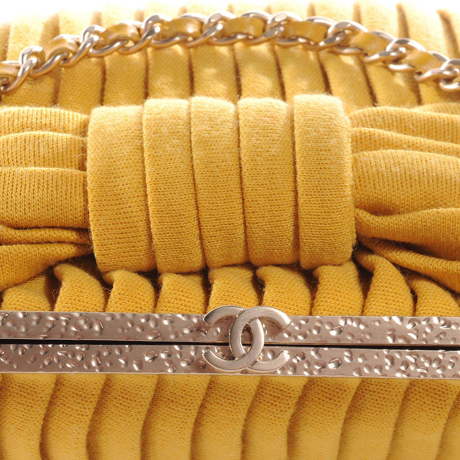 Chanel Pleated Jersey Bow Clutch Yellow 4 of 9