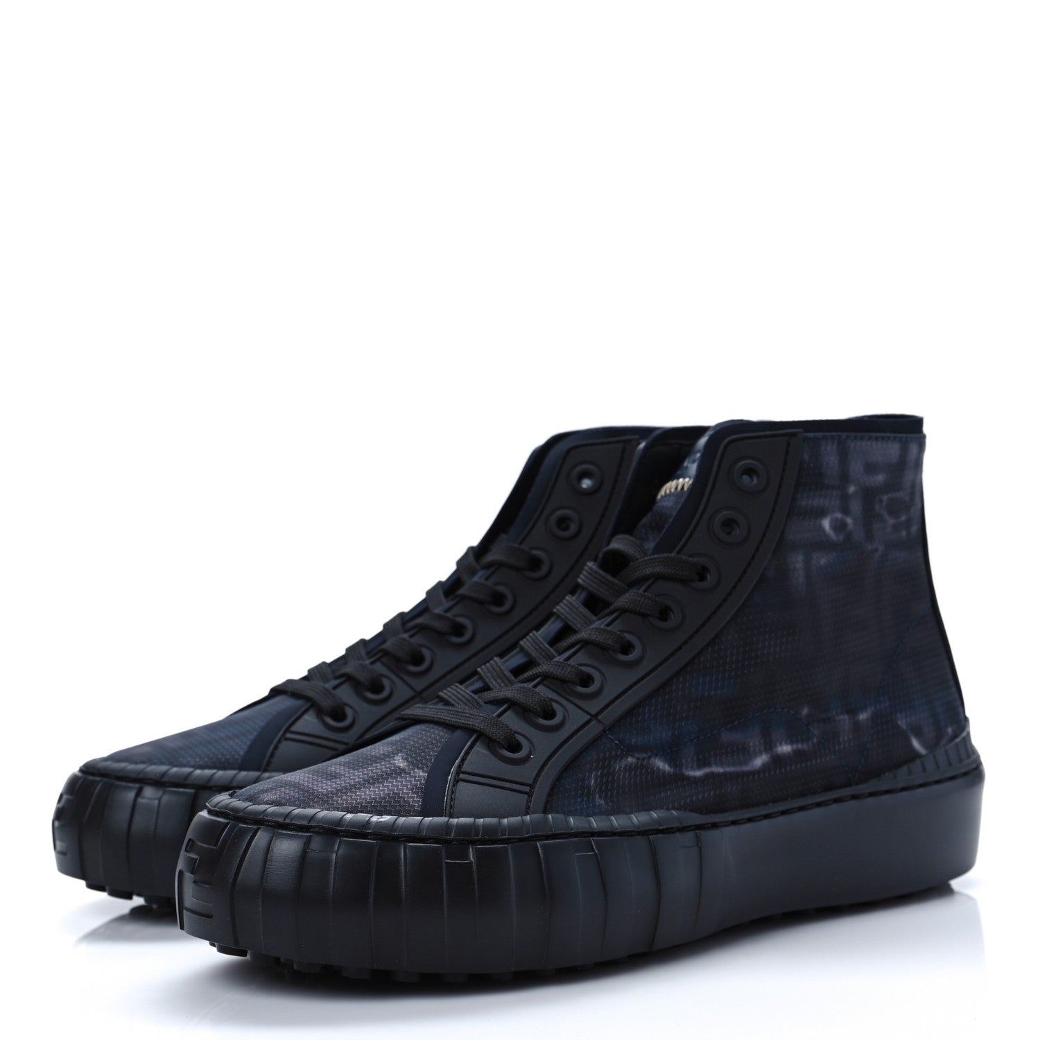 Fendi Fabric Jacquard FF Mens Force High Top Sneakers 8 Black Blue 3 of 6