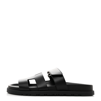 Hermes Calfskin Womens Chypre Sandals 37 Black 1 of 9