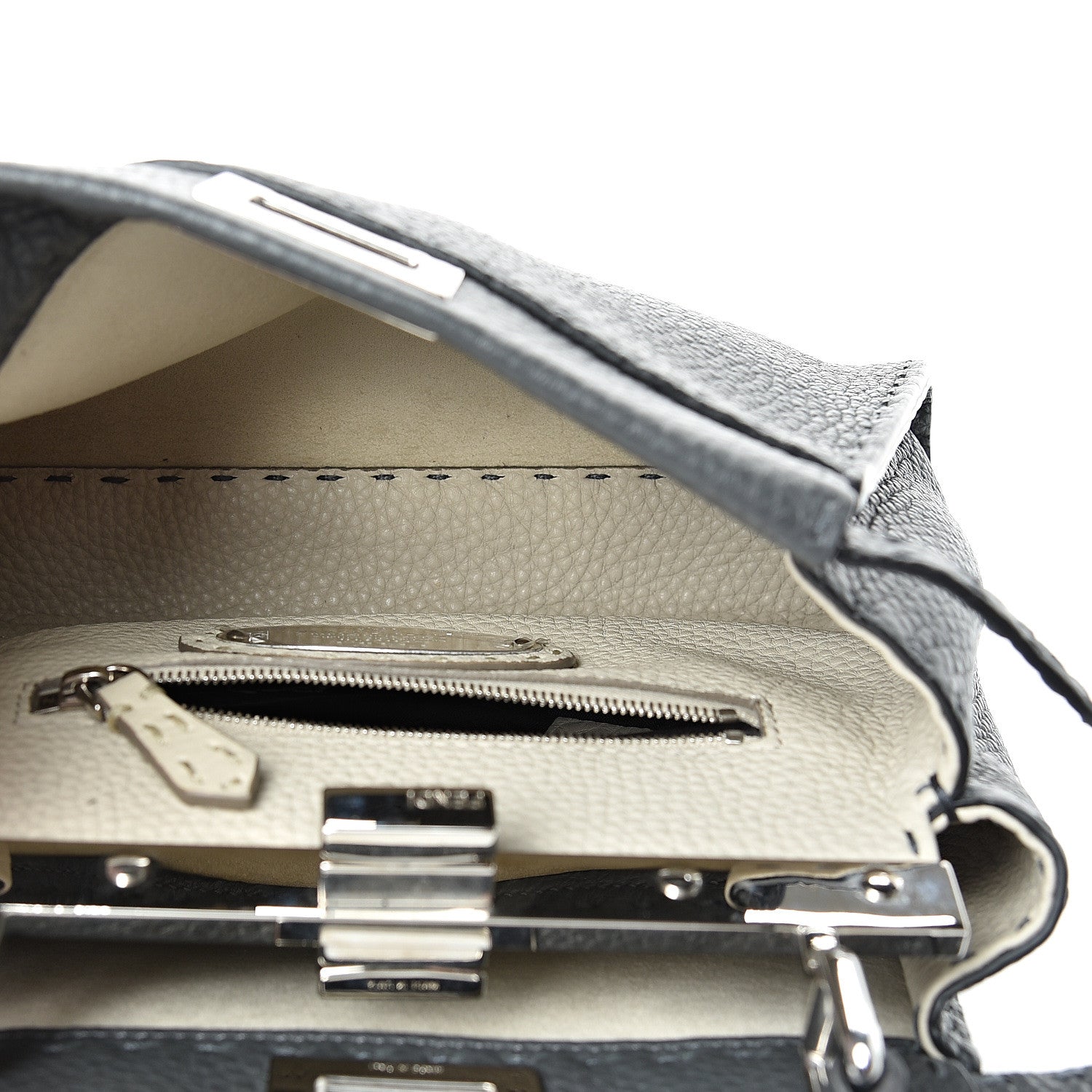 Fendi Cuoio Romano Selleria Bi-Color Mini Peekaboo Iconic Satchel Asfalto Latte 6 of 12